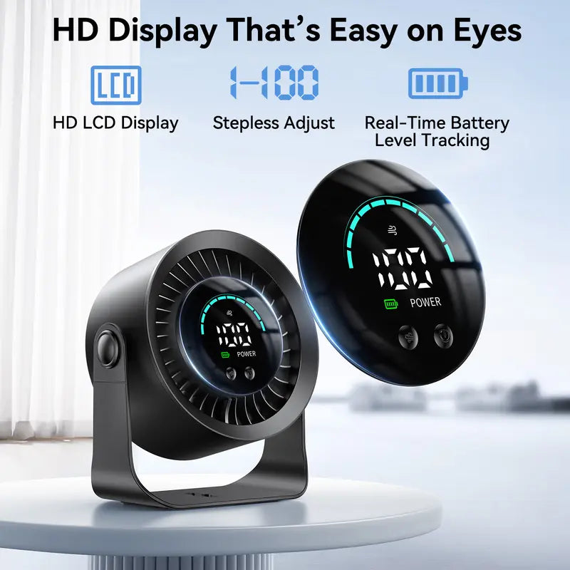 DIGIX Rechargeable USB Desk Fan for Bedroom, 100 Speeds, 360° Rotation, Wall Mounted Design Small Portable Table Fan with LED Display, Quiet Personal Desktop Cooling Fans for Home Office
