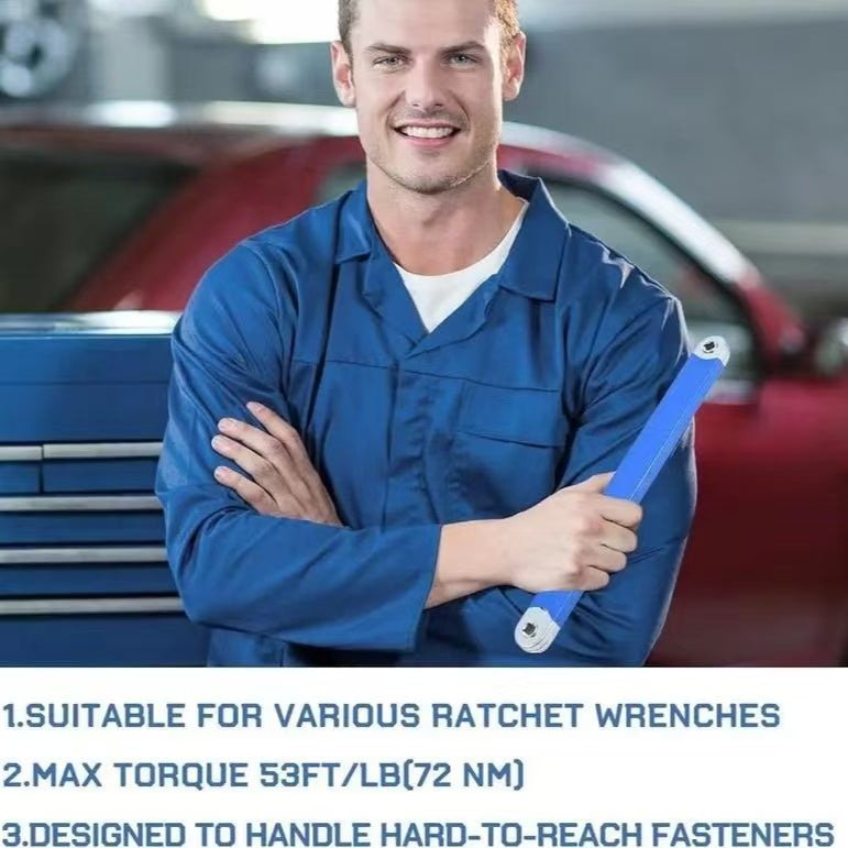 Offset Extension Wrench, Upgraded Impact Ready Extension Wrench Set, with 4pcs 1/2", 1/4" and 3/8" Square Drive Adapters, 15" Socket Wrench Tool, Universal Extensions Wrench for Hard-to-reach Place, SummerVibes
