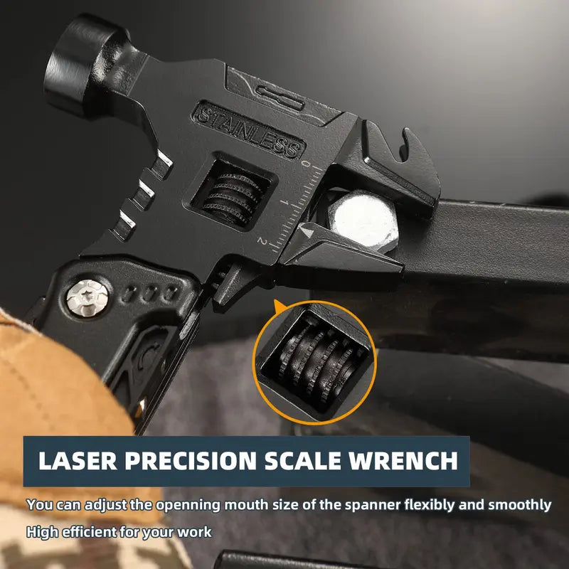 All-in-One Adjustable Wrench Multitool 16-in-1 - Hammer Pliers Pocket Knife Screwdriver Camping Survival Tool for Men