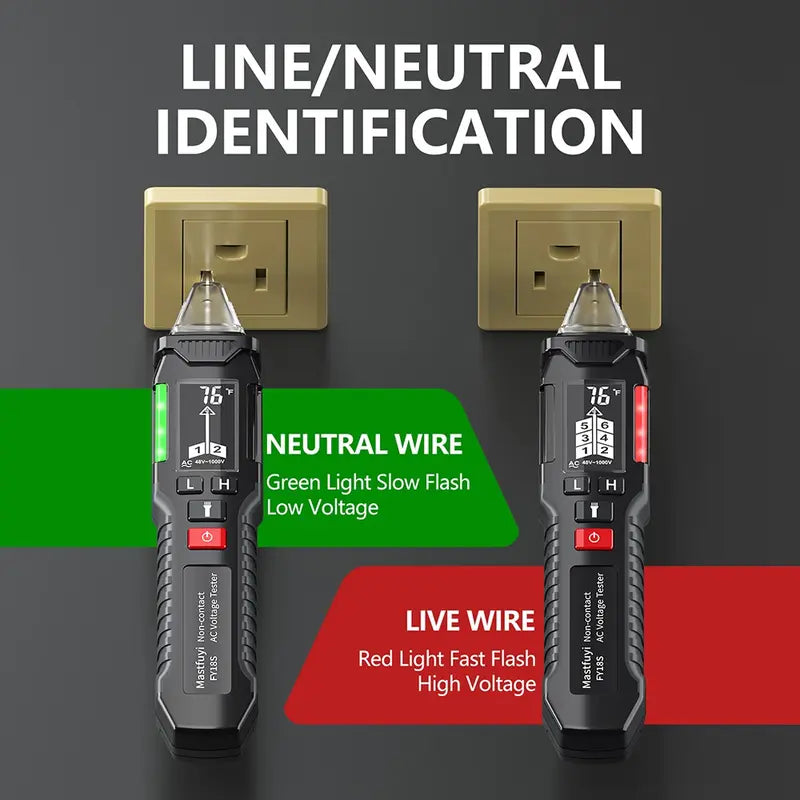 FY18S CAT III 12V-1000V Dual Range Voltage Tester/NCVT, High Sensitivity, Triple Alarm,Flashlight,Temp/Circuit/Outlet Live-Neutral Detection, Ideal for Home DIY, Repairs, Inspection, Electrician & Industrial/Commercial Quick Testing.