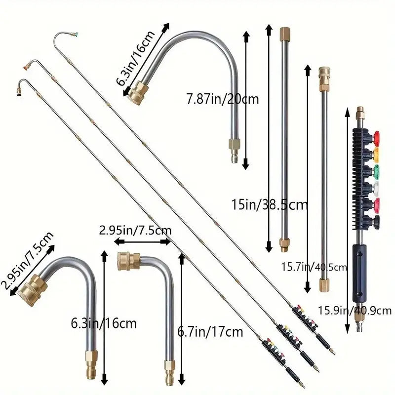 Pressure Washer Extension Wand 10 Pack Power Washer Lance with 5 Atomization Nozzle Tips 1 Gutter Cleaner Attachment Curved Rod for Gutter Roof Drainage Walls Cleaning#Summervibes