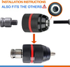 4Pcs Heavy-Duty Metal Keyless Drill Chucks (1.5-13mm, 1/2"-20UNF) with SDS-Plus Shank, 1/4" Hex Shank, 1/2" Socket Square Wrench Adapter for Power Tools, Impact Driver (Self-Tighten Clamp, Tool-Free Bit Swaps) [Sold 389 units]