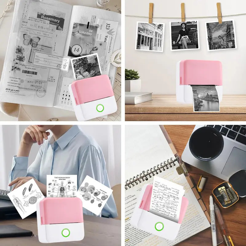Mini Sticker Printer, Portable Inkless Sticker Maker, Pocket Photo Printer, Thermal Printer Label Maker with 5rolls Paper, Portable Handheld Printer, for Pictures, Photos, Journals, DIY, Label Printing, Compatible With IOS&Android