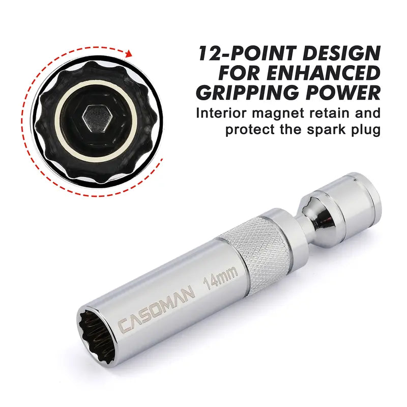 6PCS 3/8-Inch Drive Magnetic Swivel Spark Plug Socket Set, Thin Wall, Include 9/16-Inch, 5/8-Inch, 13/16-Inch, 14mm， Socket, Length: 4-Inch, 6-Inch, 11-Inch, 12-Point, CR-V, DEALS FOR YOU DAY