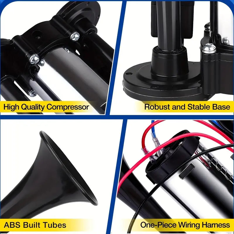 2026 Upgraded 12V 130DB High-Power Dual Air Car Horn Kit Set with Compressor - Easy-Install Vehicle Accessory, Loud Alert for Trucks, SUVs, Home Security (SilverBlack)