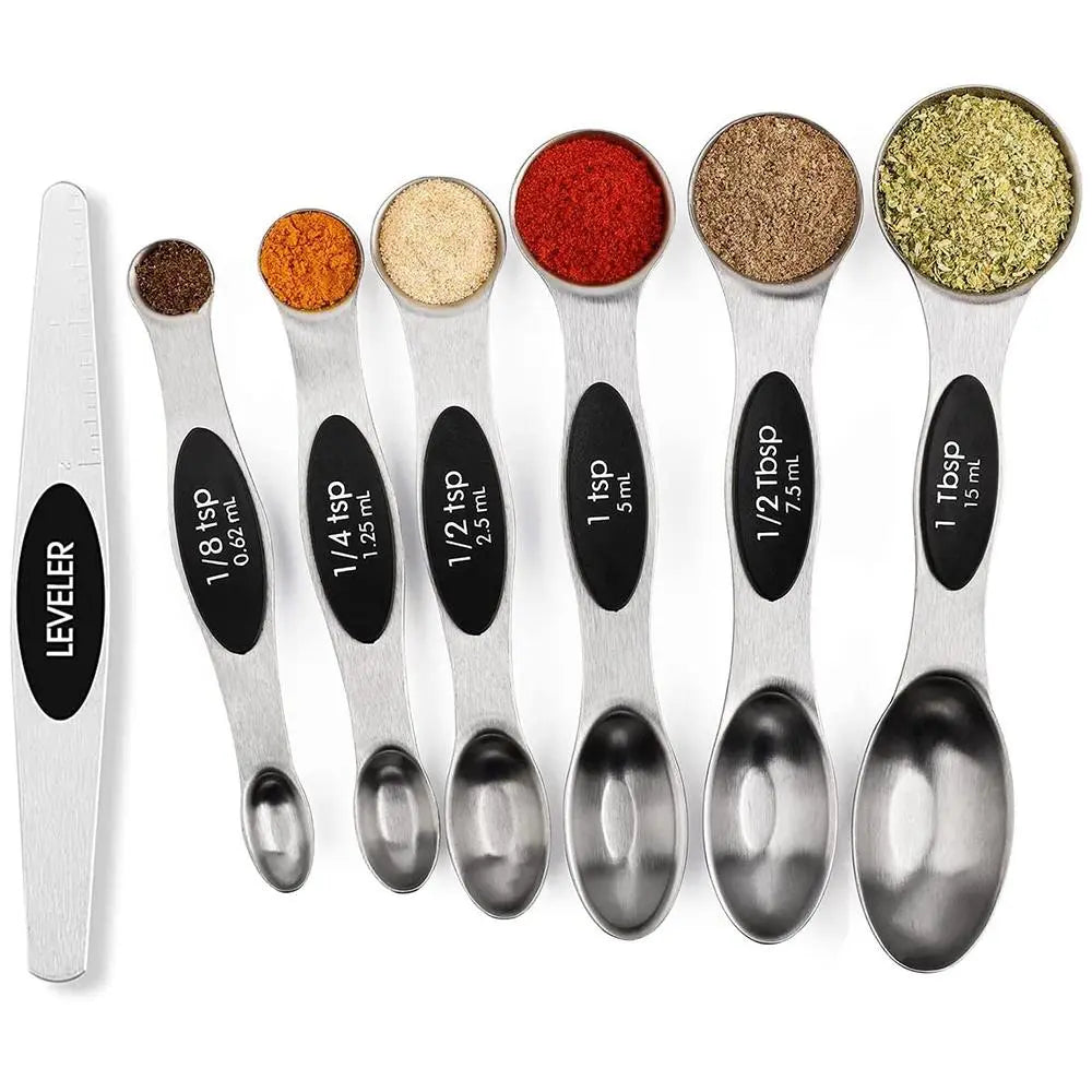 Stainless Steel Magnetic Spoons 7 Set with Leveler for Baking, Stackable Metallic Spice Kitchen Utensils and Gadgets Measure Cups Measuring [Sold 619 units]