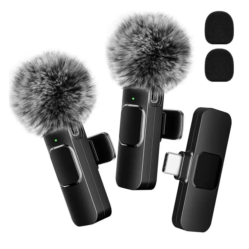 Wireless Lavalier Microphone Set - Rechargeable Lapel Audio Mic for iPhone, USB Type-C Smartphones, Camera Vlogging Equipment, Omnidirectional Condenser for Video Recording