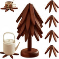 Walnut Tree Trivet Set 4 Wooden Trivets & 1 Stand Heat Resistant Foldable Design Durable & High Quality Solid Wood Ideal for Hot Dishes, Pots, Bowls, Teapots Kitchenware & Tableware Coasters