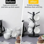 Mug Tree, 1 Pc Coffee Cup Holder with 6 Hooks, Bamboo Wood Stand for Counter, Coffee Station Organizer and Bar Storage, Kitchen Organization Rack  [Sold 1000+ units]