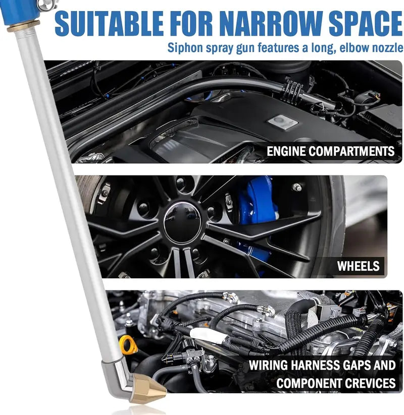 Heavy-Duty Industrial Pneumatic Air Blow Gun, Metal Mechanic Tool for Narrow Spaces, Engine Compartment & Mechanical Interior Cleaning Degreaser Sprayer