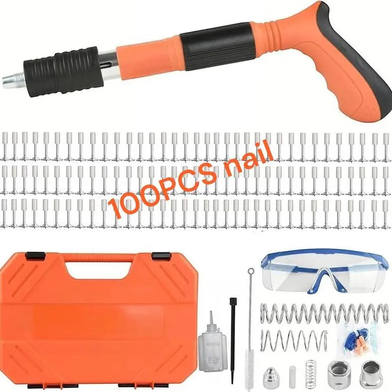 Manual Mini Steel Nail Gun 5 Gears Power Adjustable Wall Nail Guns for Ceiling，Manual Steel Nails Gun Tool, Concrete Nail Gun, Mini Portable Nail Shooting Machine with 100 Nails (Nail Gun Set)