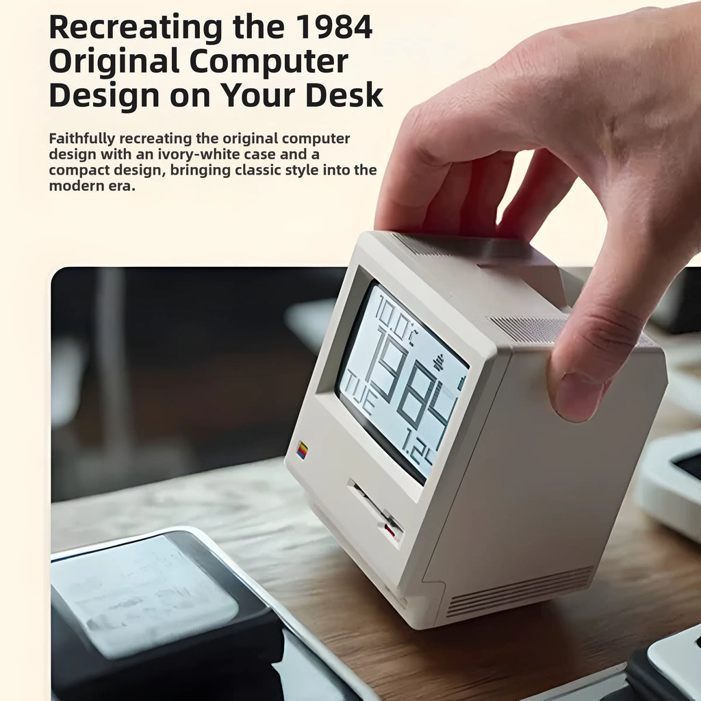 Retro Macintosh Mini Computer Desktop Clock - USB-Connected Unique Design Table Ornament, Room Decor, Home Accessory, Boyfriend Birthday Gift (2026 Advent Calendar Inclusion) [Sold 274 units]