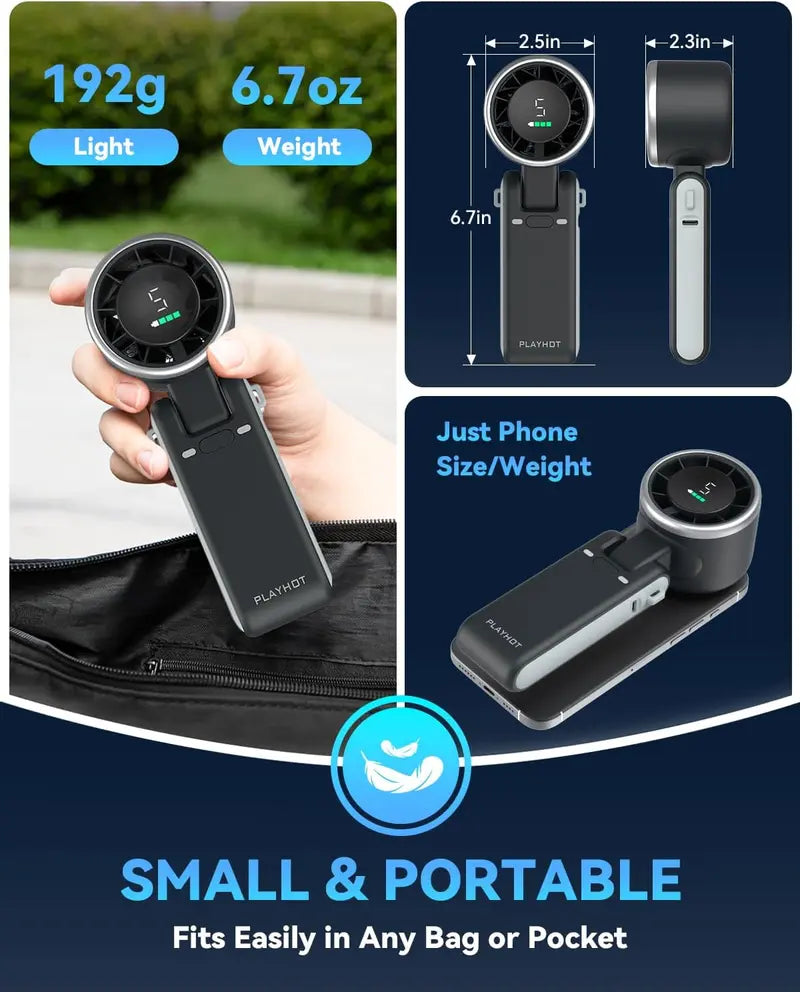PLAYHOT Turbo Jet Multifunctional Cooling Handheld Portable Fan - 4000mAh Long-Lasting, Pocket-Sized, Energy-Saving 2026 Tools and Gadgets, 5V Rated for Steady Power, Outdoor/Cool Gadgets, In-Car Gifts for Live Show Goers