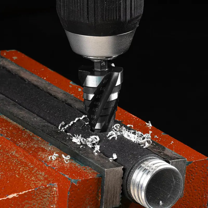 Four Spiral Flute Step Drill Bit, HSS Step Drill Bit 3/16-1-3/8 (3 Popular Sizes) Unibit Step Drill Bit, 1/4" Shank Step Bits for Aluminum, Wood, Plastic, Metal [Sold 637]