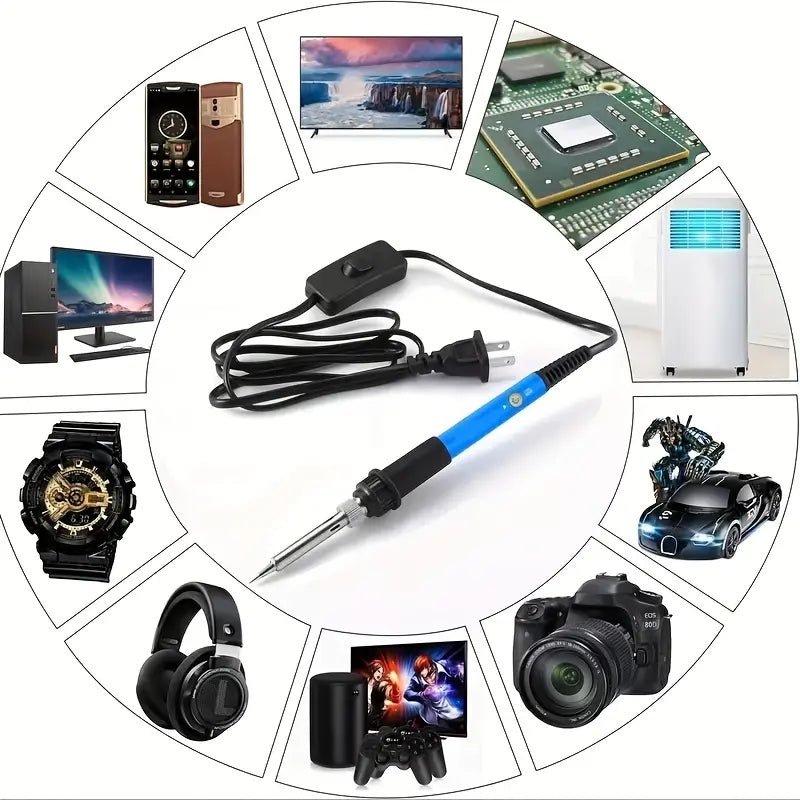 Adjustable Temperature Electric Soldering Iron Set, 110V 60W, 200–450°C, Includes 5 Tips, Stand and Cleaning Sponge