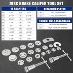 22-Piece Heavy-Steel Disc Brake Caliper Tool Set, 1045 Steel Corrosion-Resist Powder-Coated Brake Repair Wind Back Kit, Right-Left Handed, Fits Most American/European Cars, for DIY Owners（1,000+ sold）