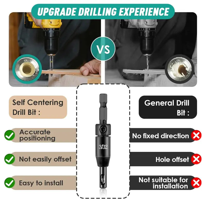 2026 Upgraded Self Centering Drill Bit Set Vix Bits, 3/32" 7/64" 1/8" Center Hinge Drill Bit for 1/4In Hex Shank Drills, Installing Hinge & Drilling Pilot Hole, Ultra-Hard Steel, High-Precision [Sold 563 units]