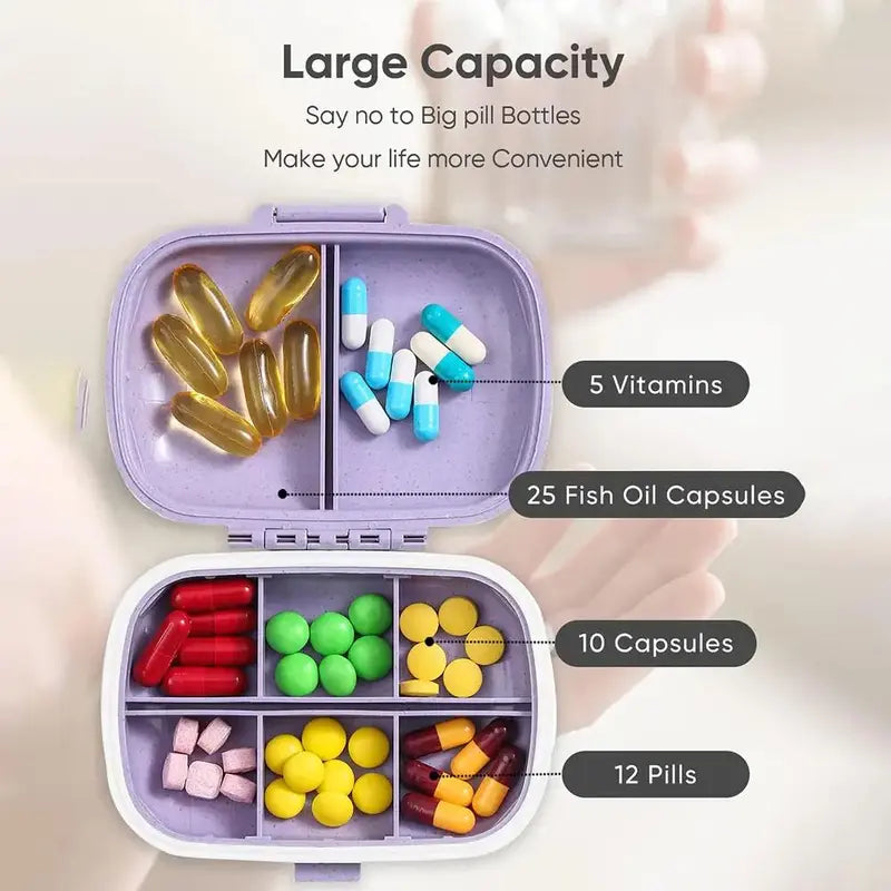 8-Compartment Pill Organizer, Medical Organizer, 1 Count Mini Portable Pill Case, Dustproof Medicine Storage Box for Daily Travel, Vitamins and Supplements