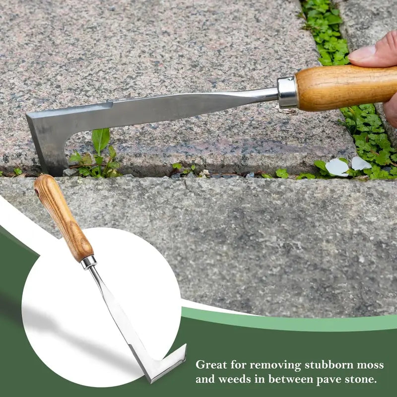 2026 Crack Weeder Tool , lawn mower tools Stainless Steel Manual Grass Puller with Beech Wood Handle for Sidewalk Driveways Patio Paver Narrow and Wall Gaps Garden