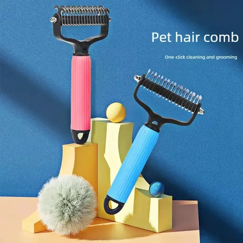Stainless Steel Double-Side Dog Grooming Comb - Groomer Tool with Mat-Tamer Teeth, Shedding Brush for Working Through Mats and Loose Shedding, Clean Smooth Coat & Daily Maintenance