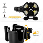 2-in-1 Universal Stroller Cup Holder with Mobile Phone Storage Rack, 360-Degree Rotatable Drink Holder for Strollers, Bike (Fits Most Cups)  [Sold 1000+ units]