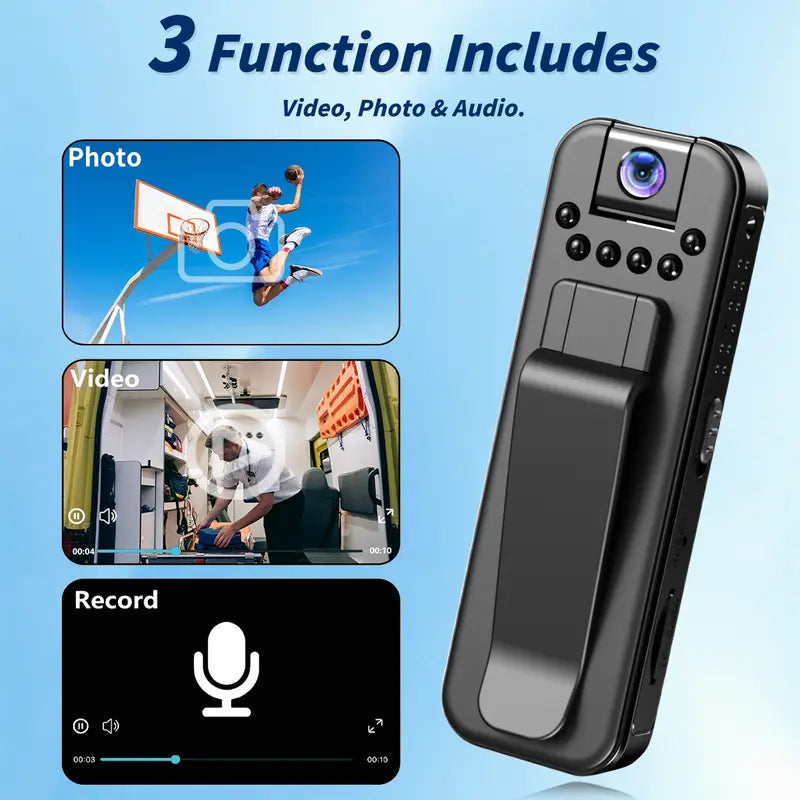 Mini Body Camera with IR Night Vision and 180° Rotating Lens Portable Sport DV Camcorder for Travel Vlogging Cycling Hiking Outdoor Adventures Wearable Video Recording Camera（sold：969）