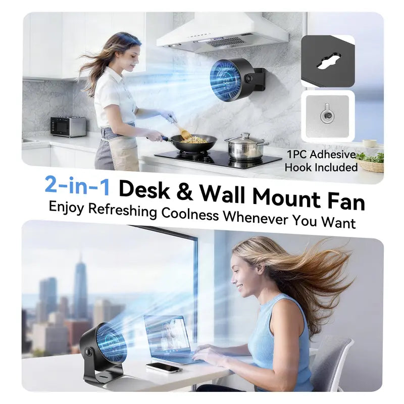 DIGIX Rechargeable USB Desk Fan for Bedroom, 100 Speeds, 360° Rotation, Wall Mounted Design Small Portable Table Fan with LED Display, Quiet Personal Desktop Cooling Fans for Home Office