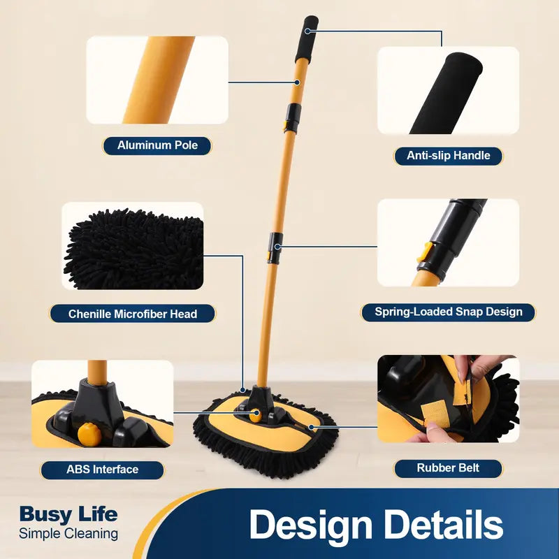 #Summervibes 43'' Long Handle Car Wash Mop, 15° Ergonomic Design, Microfiber Material, Avoid Scratching, Retractable Aluminum Pole(Durable), Suitable for Cars, Truck, SUV and Home Cleaning - Auto Wash Accessories!