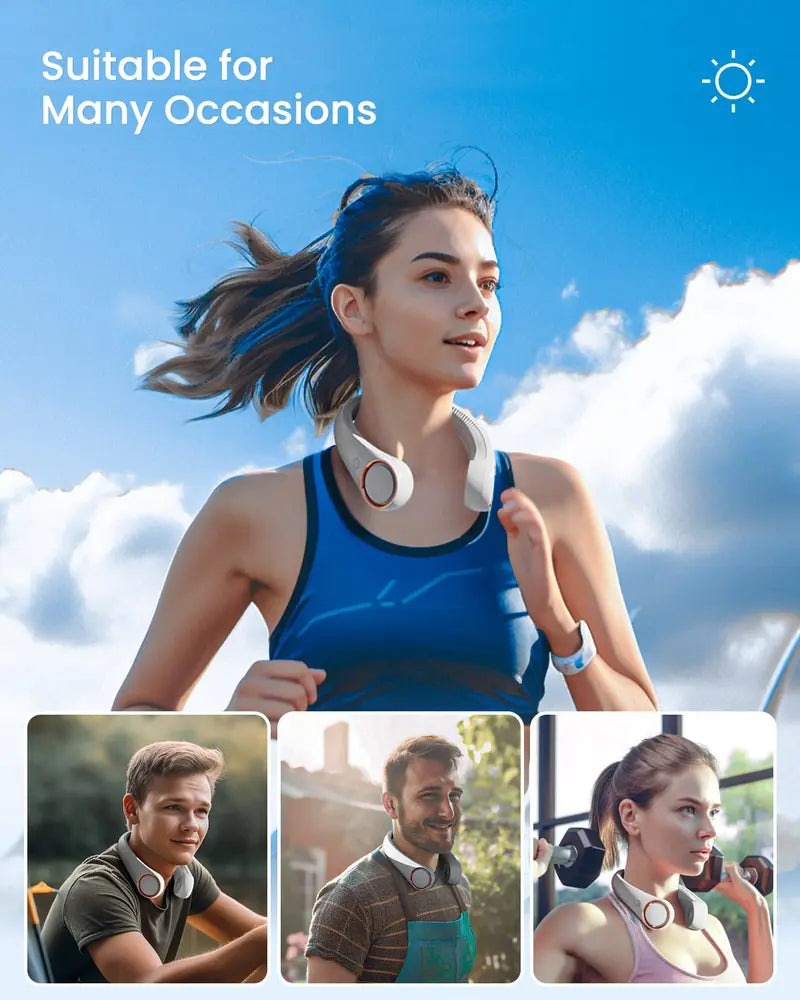 Hands Free Neck Fan, Sports, Travel, Office, Rechargeable, Bladeless Cooling Technology, Wearable Headset Design,Up to 8 Hours of Battery life, Comfortable to Wear
