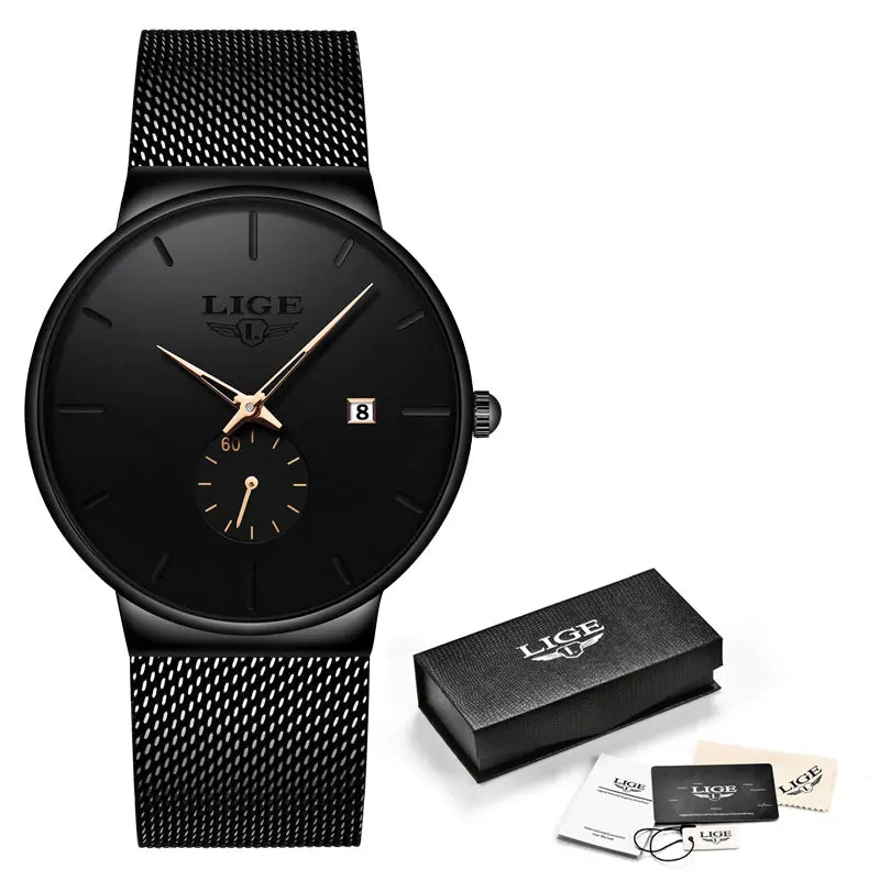 LIGE Men's Casual Trendy Quartz Wristwatch - 40mm Round Quartz Dial, 30m Waterproof, Adjustable Hook Strap, Custom Fit, Easy to Use, Male Wear Fashion Accessory, Unique Gift for Him [Sold 608 units]