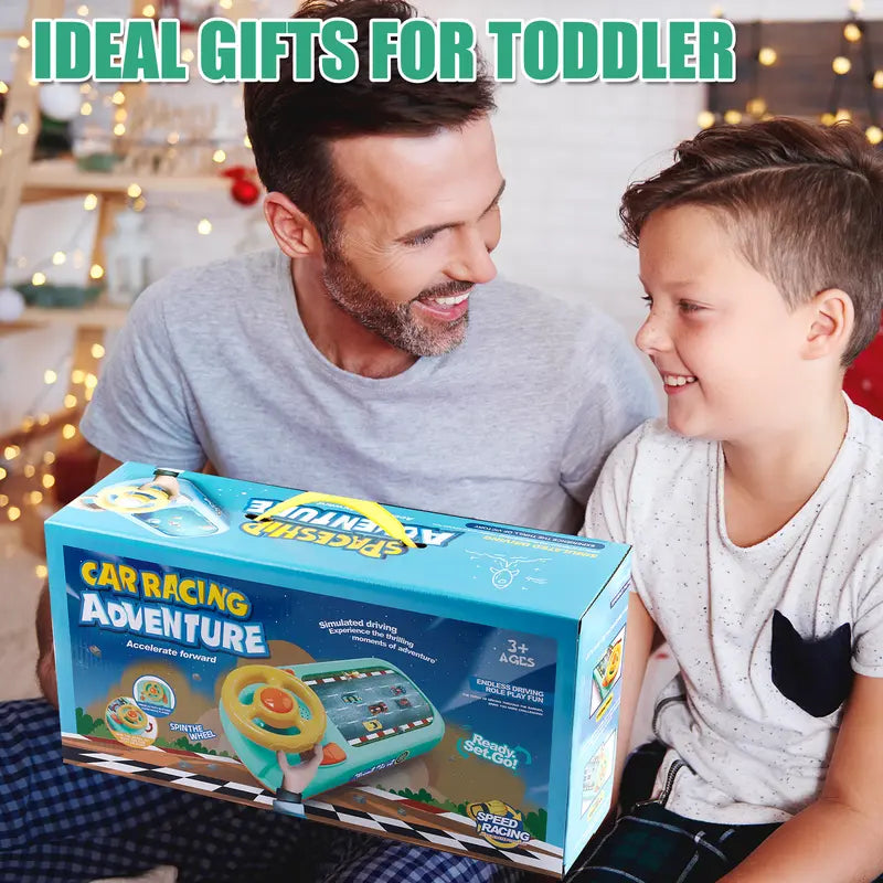 Kids Steering Wheel Racing Toy, Interactive Driving Simulator Game with Music and Lights, Electric Racing Adventure Toy for Toddlers Boys Girls