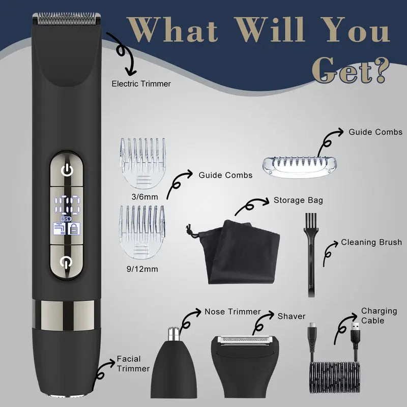4-In-1 Dual Head Electric Shaver, Body Hair Trimmer & Facial Hair Remover, Nose Hair Clipper, Ipx7 Waterproof, for Leg Arm Body Face
