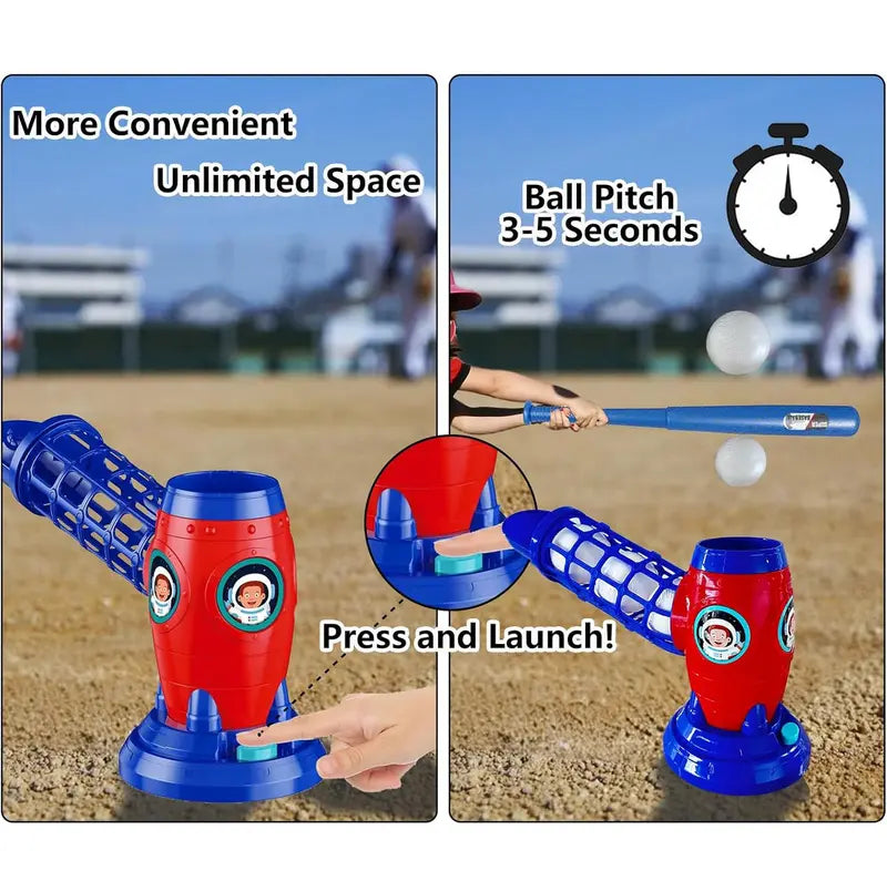 Kids Electronic Baseball Pitching Machine - Auth Pitching Machine with 5 Plastic Baseballs Included -Ages 3+
