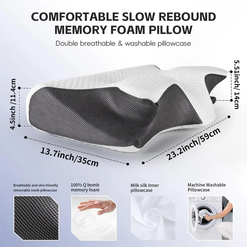 Memory Foam Soft Neck Pillow, 1 Count Comfortable Neck Support Pillow and Neck Rest Cushion for Sleeping, Supportive Memory Foam