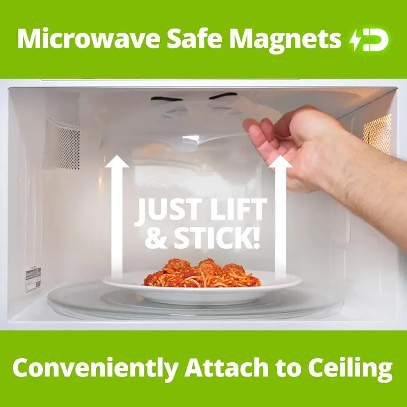 HOVER COVER Magnetic Splatter Cover, 12-Inch Clear BPA-Free Food Lid, Vented Plate Guard with Steam Vents, Anti-Splash Microwave Lid, Dishwasher Safe, Space-Saving Magnetic Storage