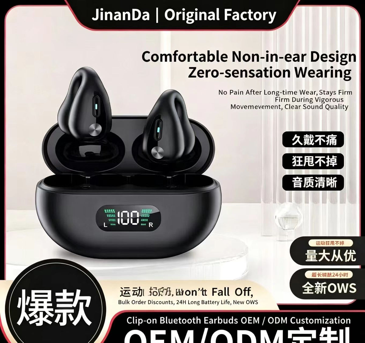 OWS Clip On Bluetooth Earbuds, Open Ear Wireless Headphones No Ear Blockage（1,000+ sold）